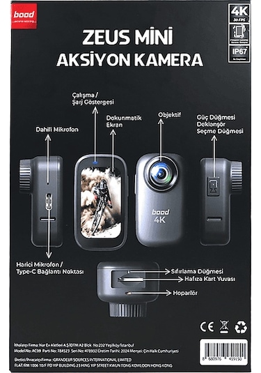 Bood Zeus 4k Dahili Mikrofonlu Mini Aksiyon Kamera Siyah