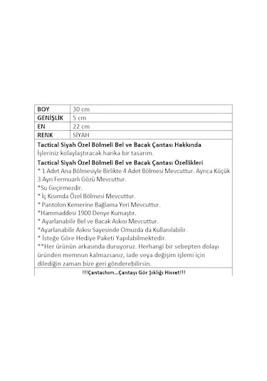 Özel Bölmeli Taktik Bel Ve Bacak Çantası Siyah