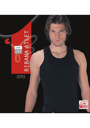 Erkek Siyah Ribana Atlet % 100 Pamuklu Atlet 3'lü Paket 101-3s Siyah