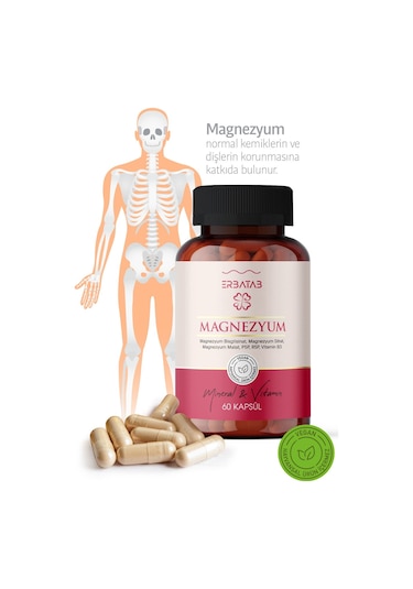 Erbatab Magnezyum Bisglisinat Sitrat Malat & Vitamin B2 B3 B6 3'lü Form 60 Kapsül