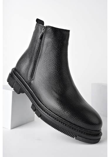 Muggo Chelsea Hakiki Deri Çift Fermuarlı Garantili Erkek Kışlık Bot 001