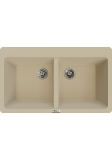 Polex Cristalüx Granit Evye P-N9 Bej 2 Hazneli Tezgah Altı Ve Tezgah Üstü Mutfak Evyesi 86x50.5 CM