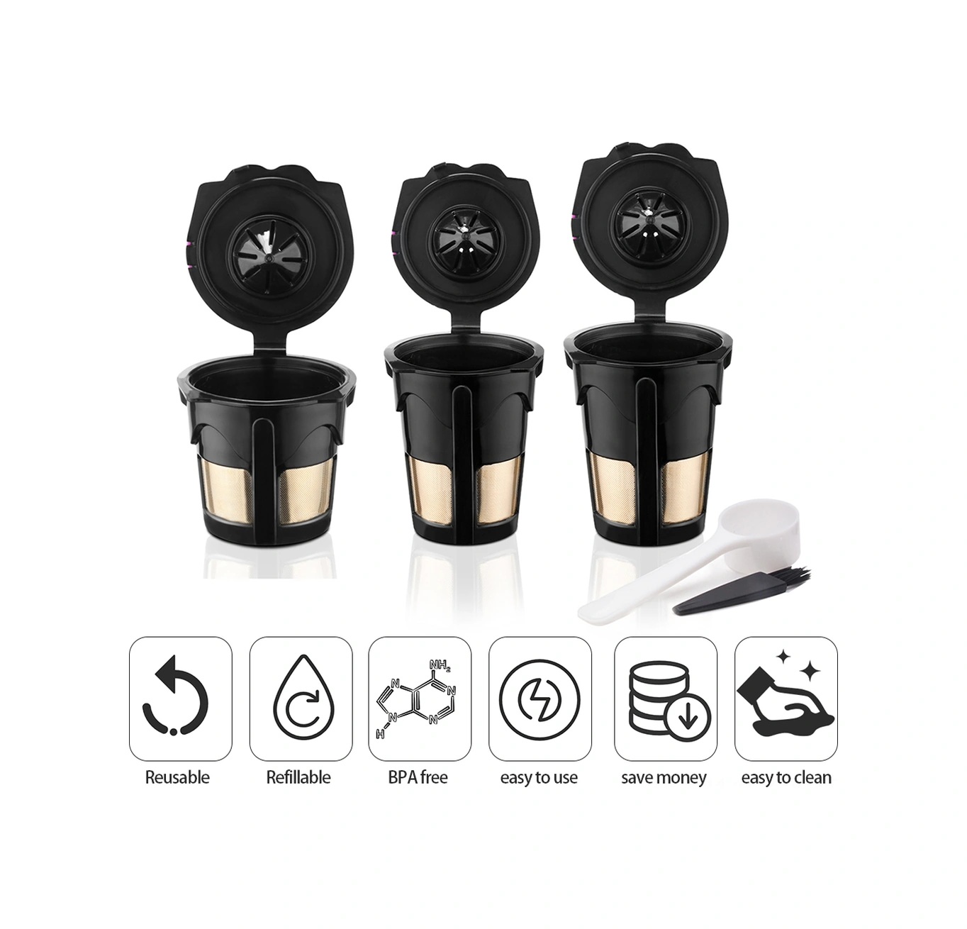 Youmex Keurig 2.0 Uyumlu Tekrarlı Kullanım Kahve Kapsülü 3 Adet S/m/l - Gıda Kalitesi Pp, Filtreli Lezzetli Kahve, Çevre Dost Siyah