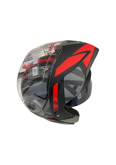 Jk20 Çene Açılır Güneş Vizörlü Motosiklet Kask Kırmızı