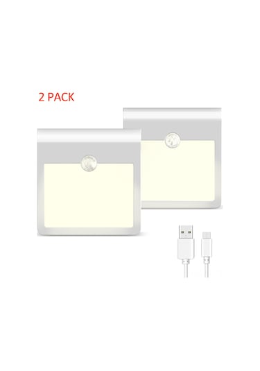 Vkemall 2'li Usb Şarjlı Hareket Sensörlü Gece Lambası, Islak Beyaz Işık, Parlaklık Ayarlı, Çekiçli Montaj Diğer