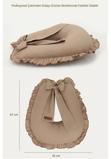 Mordesign Fırfırlı Emzirme Yastığı, Bebek Destek Minderi, Hamile Yastığı, Pamuk Kumaş, Ruffle Seri, Kapiçino Zg10196