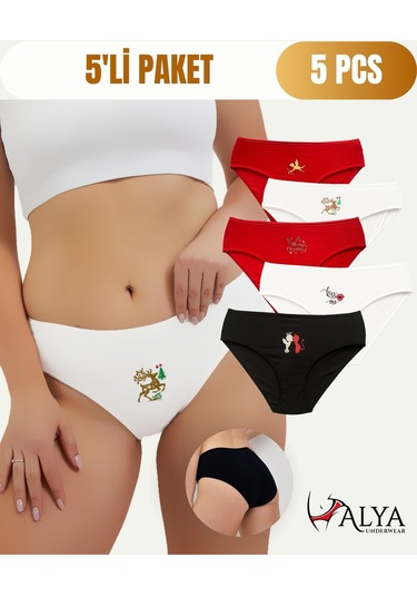 Alya Underwear Kadın Pamuklu Hipster - Slip Külot 5 Farklı Renk 1 Pakette Çok Renkli P51