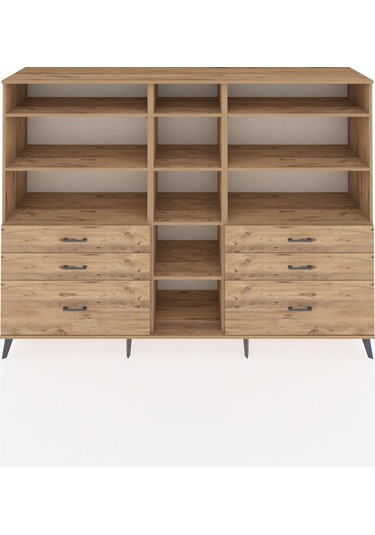 Hyperion Dolap 10 Raflı 6 Çekmeceli 220x44x163 Çam-çam Çam-çam