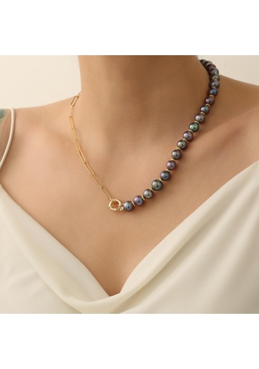 925 Ayar Gümüş Siyah İnci Set-9.00mm