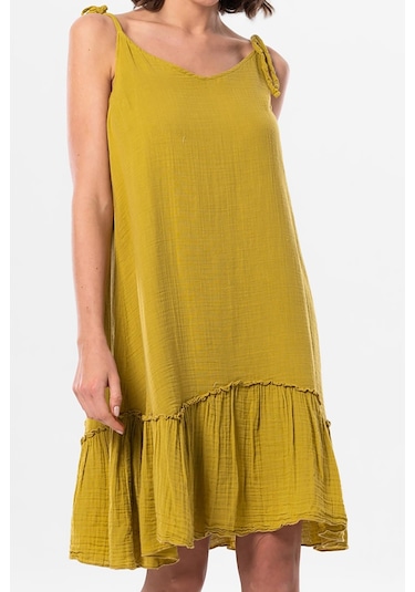 Askılı Serra Volanlı Kısa Yazlık Müslin Elbise Yağ Yeşili Ygysl-yağ Yeşili Yeşil