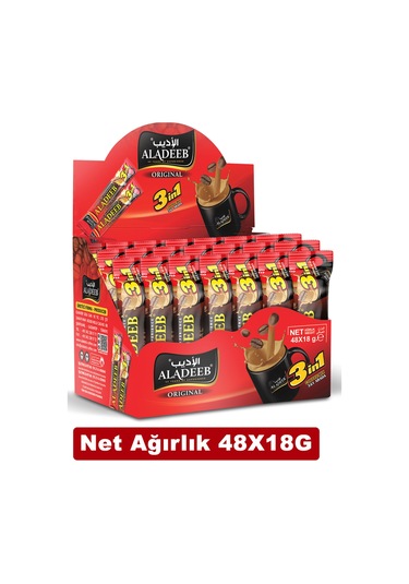 Aladeeb 3’ü 1 Arada Kahve Original Pratik Tek Kullanımlık Hazır Kahve 48 x18 G