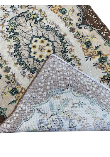 El Dokuma Retro Vintage Halı 117x215 Yün Eskitme Sıfır Halı Kahverengi