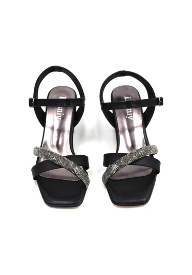 Beyaz Desny Taş Biye Detaylı Topuklu Kadın Ayakkabı Siyah Siyah