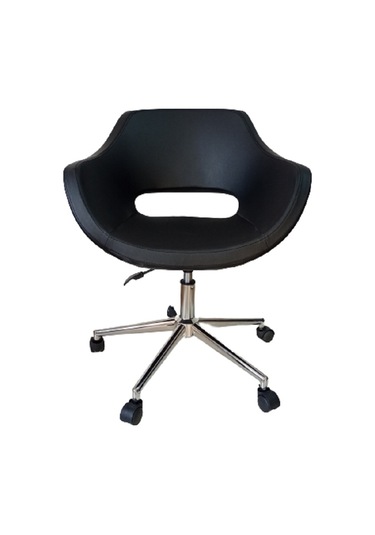 Büro Koltuğu çalışma Sandalyesi Siyah Renk Suni Deri Krom Yıldı