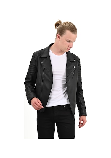 Alin Echo Siyah Biker Deri Ceket-Siyah