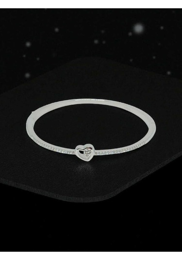 925 Ayar Gümüş Kalp Figürlü Taşlı Kadın Bileklik Zarif Ve Şık Tasarım Gümüş