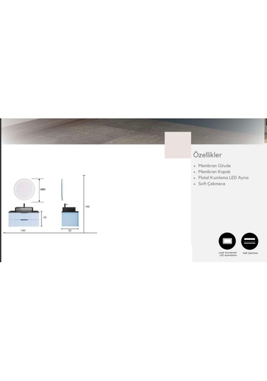 Evros Kuvars 100 Cm Banyo Dolabı Mavi