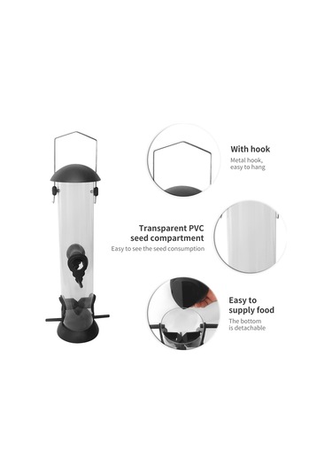 Yuntech01 Dışarıda Asılı Otomatik Kuş Yemeği - 4 Besleme Açığı, Şeffaf Depo, Alttan Çıkarılabilir, Pvc+metal+plastik Materyal