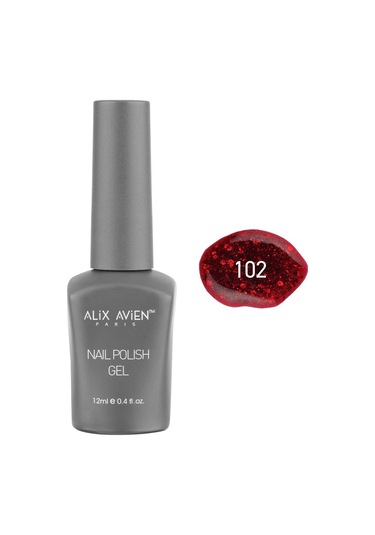 Alix Avien Işıltılı Kırmızı Kalıcı Oje 102-yoğun Renk Veren Jel Oje 12 Ml-nail Uv Gel Polish 102