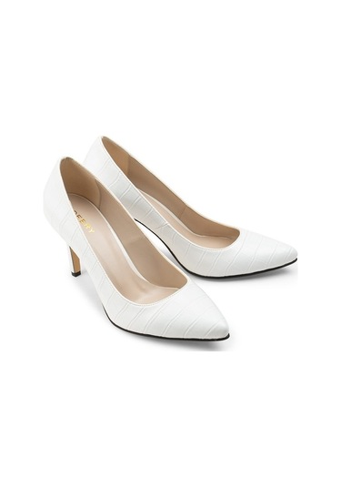 Deery Beyaz Kroko Kadın Stiletto Beyaz