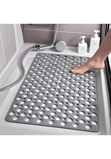 36x66 Cm Kaymaz Vantuzlu Duş Ve Banyo Zemin Matı Su Geçirmez, Güvenli Kaydırmaz Mat Antrasit