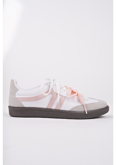Muggo Retro Çift Bağcıklı Günlük Kadın Sneaker Spor Ayakkabı Pudra