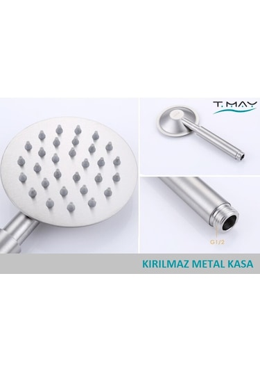 T-may Sardes Mat İnox Lüks Mafsallı Duş Seti Üst Takımı Krom