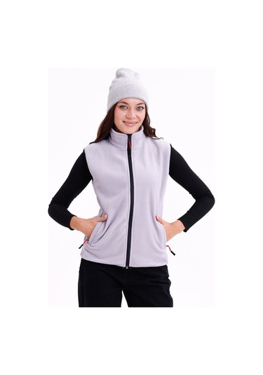 Monox Kadın Slim Fit Tam Fermuarlı Polar Yelek Gri