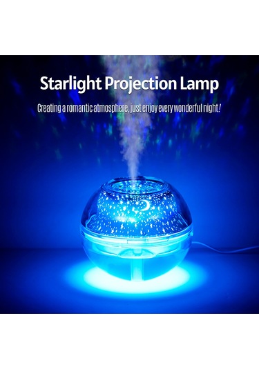 Leezsing 500ml Büyük Kapasiteli Soğuk Sis Nemlendirici Esansiyel Yağ Difüzörü Starlight Projeksiyon Gece Lambası