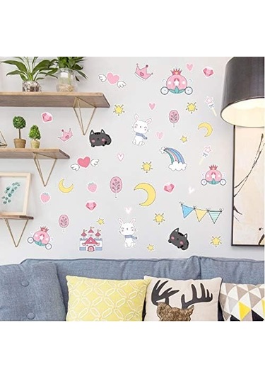 Karikatür Hayvan Bayrak Duvar Sticker Pvc Kendinden Yapışkanlı Çıkarılabilir Kendin Yap Tavşan Kedi Duvar Sticker Bebek Odası Dekorasyonu G77 Y67cm Şeffaf