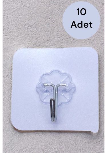 Şeffaf Yonca Askılık 10 Adet Kendinden Yapışkanlı Kapı Duvar Askı Şeffaf