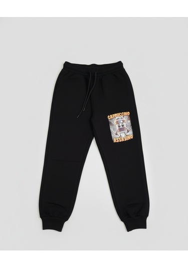 Cappuccino Assasino Baskılı 3 İplik Şardonlu Eşofman Takımı Siyah