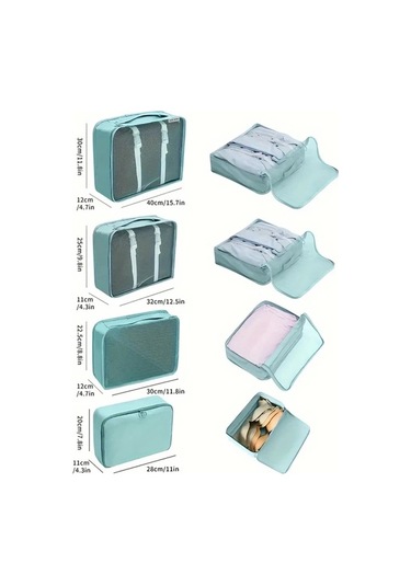 Fochsia Makyaj Çantası Sekiz Parça Set Parlak Mavi 8 Parça Seyahat Saklama Organizer Ahşap