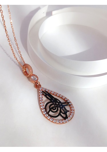 Keskin Gümüş Damla Rose Osmanlı Tuğra Tasarım Kadın Gümüş Kolye