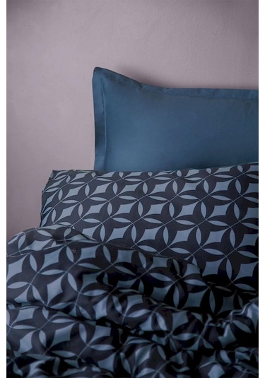 İssimo Mondo Blue Saten Nevresim Takımı Çift Kişilik-2225 Mavi