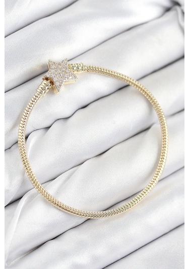 Pirinç Charm Zirkon Taşlı Yıldız Model Gold Renk Kadın Bileklik - Tj-bb7810 Çok Renkli