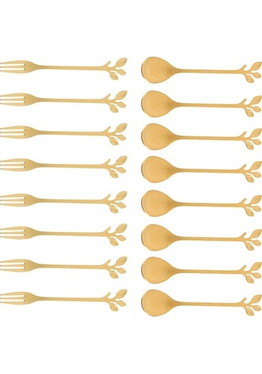 Metabagua 16pcs Tatlı Kaşığı Ve Çatal Seti Kek Çatalı Kahve Kaşığı Meyve Çatalı Paslanmaz Çelik - Altın 9zo6k5 Altın