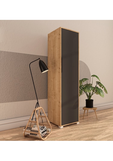 Flora 1 Kapaklı 5 Raflı Gardırop Safir Meşe - Antrasit Elbise Dol