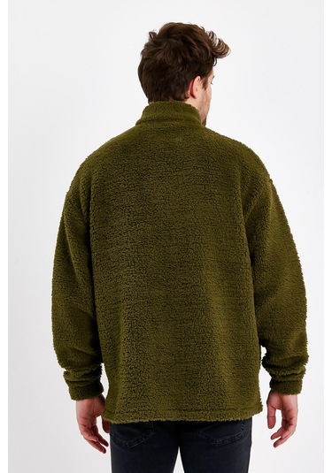 JAHR MARC Fermuarlı Oversize Yeşil Peluş Ceket - M Yeşil