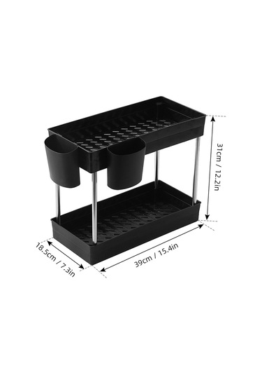 Leezsing Lavabo Altı Düzenleyici Lavabo Altı Raf Rafı 2 Katlı Lavabo Altı Depolama 2 Bardak Tutucu Depolama Rafı Banyo Mutfak İçin Siyah