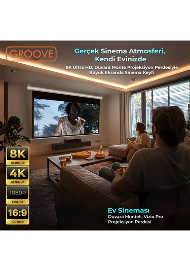 Groove Vizio Pro 100 Inch 220x125cm Blackout Işık Geçirmez Profesyonel Projeksiyon Perdesi