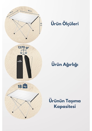 Panipal Alüminyum, Katlanabilir Kamp Ve Piknik Masası, Taşıma Çantalı S Gri