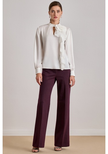 Dökümlü Beyaz Saten Bluz Beyaz