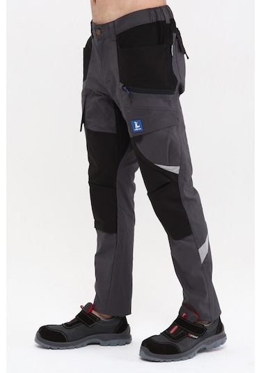 Uniprom İş Pantolonu Madrid Model 10 Cepli Full Likralı Diz Destekli Füme