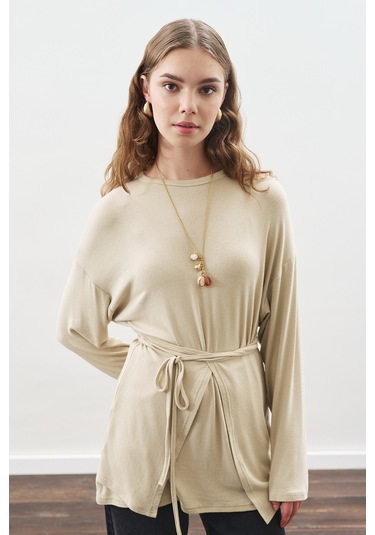 Beli Bağlama Tasarımlı Bluz Taş Taş