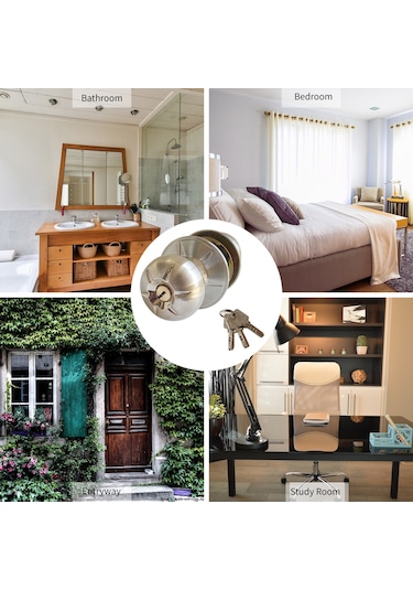 Geeroyoo Stainless Steel Gizlilik Kapı Kilidi, Bakır Kilidili, 3 Anahtar, 27-50mm Kalınlık Uyumlu, Yatak Odası/banyo İçin Diğer