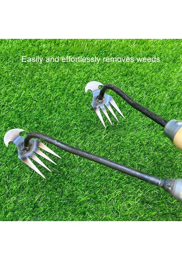 Sones Dört Dişli Çift Amaçlı Ot Temizleme Aleti Bahçe Ot Tırmığı Kökten Ayıklama Ot Temizleme Aleti, Uzunluk: 35 Cm Galvanizli Ahşap Saplı