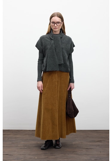 Fitilli Kadife Uzun Etek Kiremit Kiremit