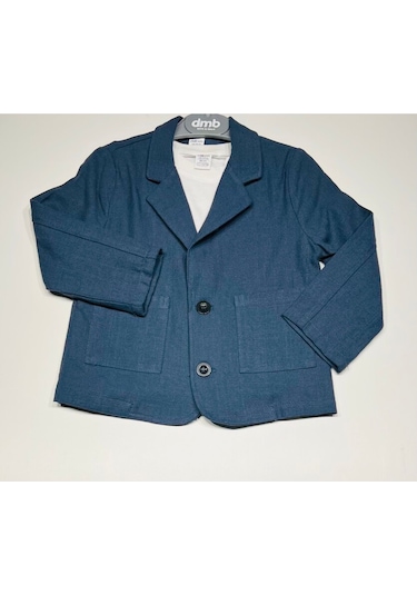 Ceketli 3 Lü Erkek Çocuk Lacivert Takım Elbise Keten Pamuk Karışımlı Ceket Pantalon Tişört Lacivert