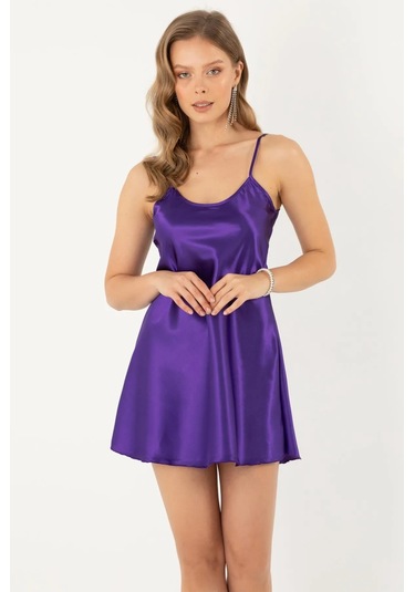Faryanight Saten İp Askılı Şık Mini Gecelik Mor